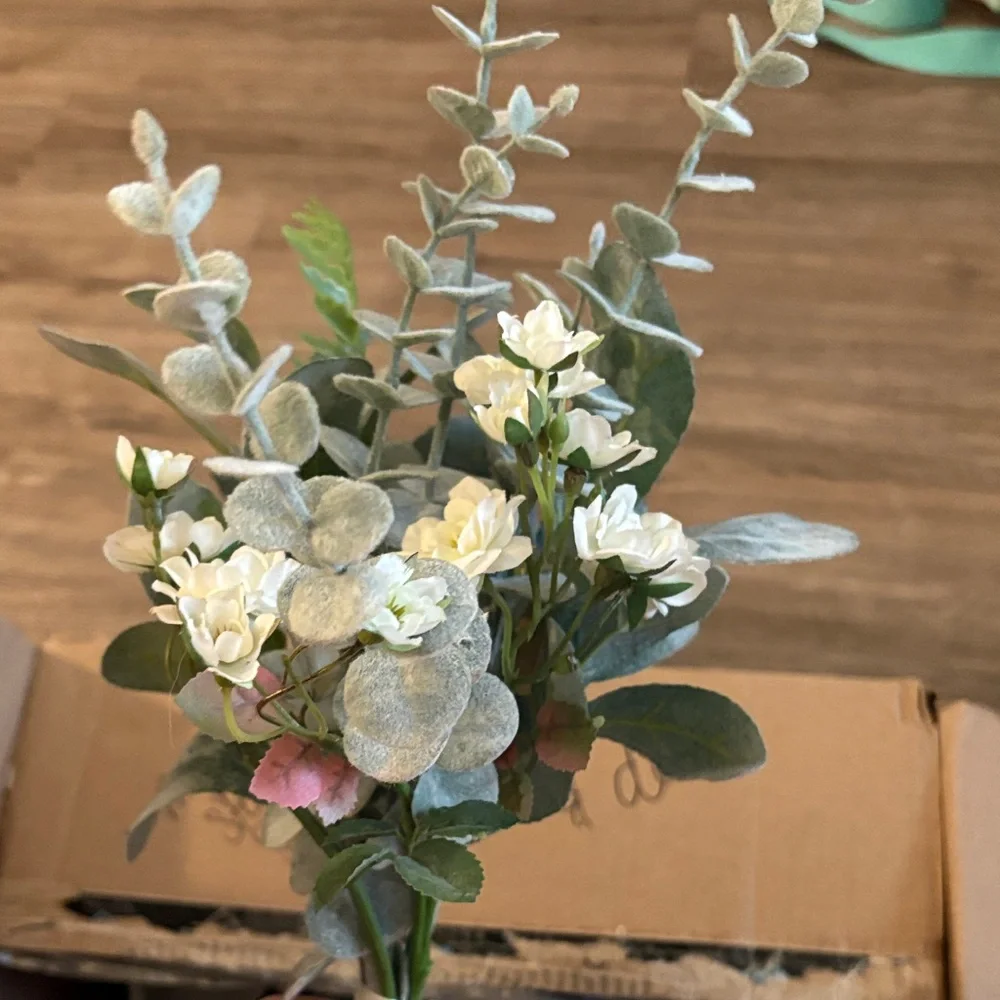 Elegant Faux Floral Arrangement in White and Green